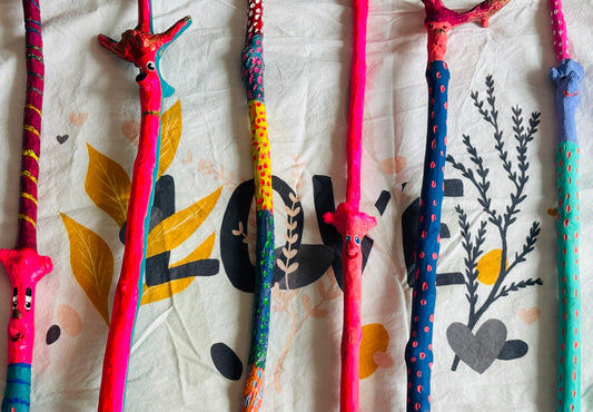Navy Blue & Orange Deer Top Walking Stick – 23” Woodland Companion 🦌🌲