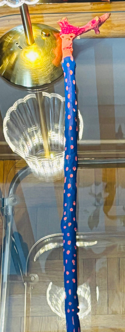 Navy Blue & Orange Deer Top Walking Stick – 23” Woodland Companion 🦌🌲